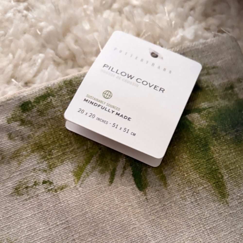Pottery Barn Green and Cream Pillow Cover NWT